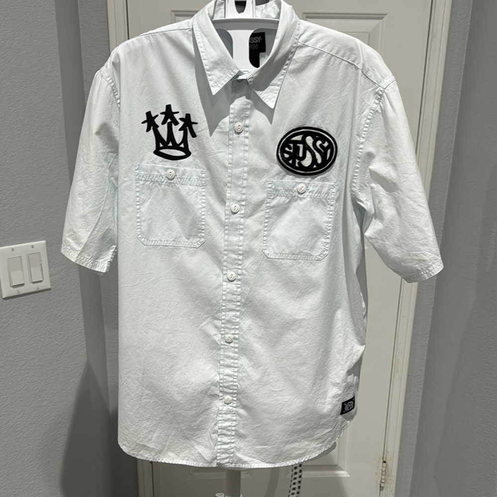 Men's rare stussy Light Blue Short Sleeve Shirt